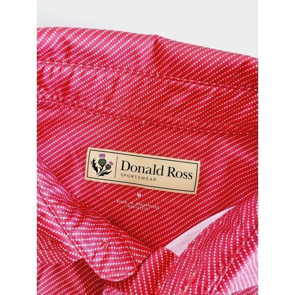 Donald Ross Polo Shirt Men's Medium M Pink Polka Dot Short Sleeve Golf - Picture 1 of 9